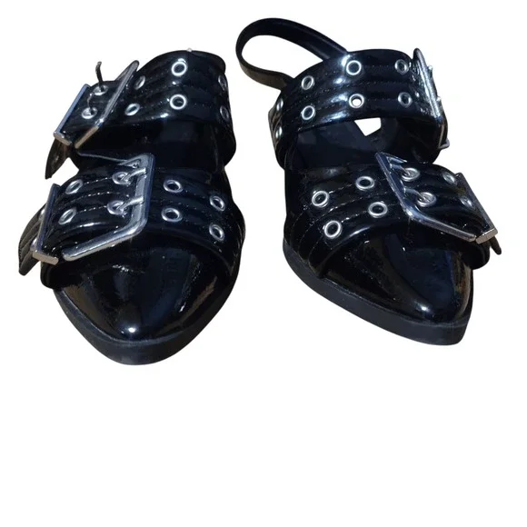 NWOB Madden Girl black patent leather pointed toe buckle sling back flats SZ 7 - Picture 5 of 7